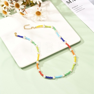 Glass Seed & Glass Pearl Beaded Necklace for Girl Women NJEW-TA00007-1