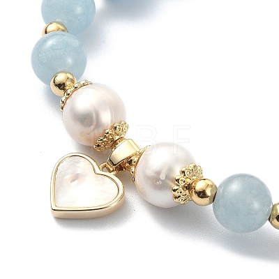 Natural Mixed Gemstone & Pearl Beaded Stretch Bracelet BJEW-JB09360-1