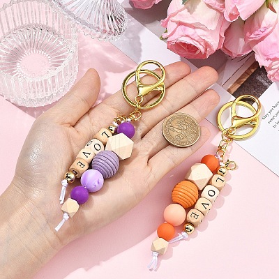 ABS Plastic & Wood & Silicone Keychain KEYC-YW00253-01-1