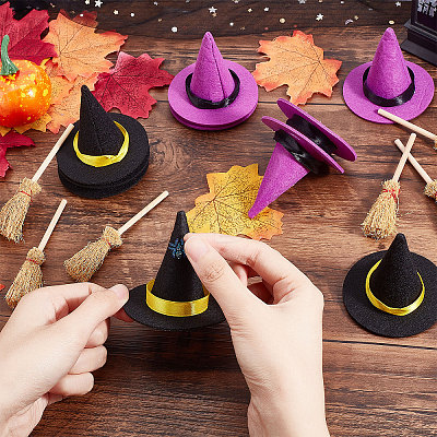 12Pcs 2 Colors Polyester Witch Hats AJEW-CP0005-50-1