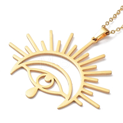 201 Stainless Steel Sun with Eye Pendant Necklace with Cable Chains NJEW-Q317-02G-1