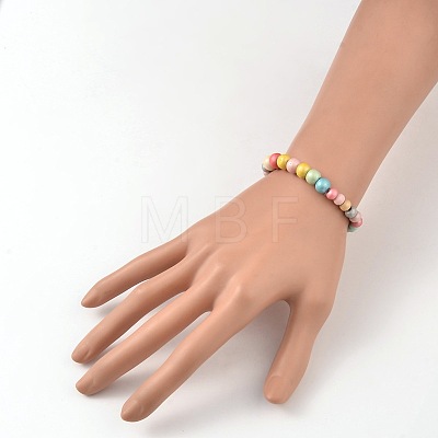 Children's Day Gift Dyed  Round Wood Beaded Kids Stretch Bracelets BJEW-JB02014-1
