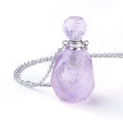 Natural Amethyst Openable Perfume Bottle Pendant Necklaces NJEW-G325-01P-1