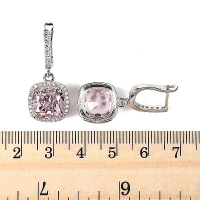 925 Sterling Silver Pave Cubic Zirconia Square Hoop Earrings EJEW-C150-01A-02-1