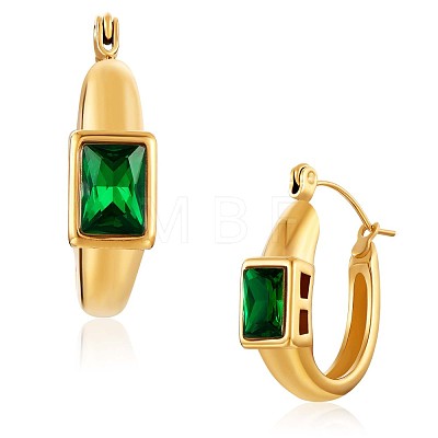 Green Cubic Zirconia Rectangle Hoop Earrings JE936A-1