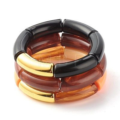Acrylic & CCB Plastic Curved Tube Beads Stretch Bracelets Set for Women X-BJEW-JB07318-1