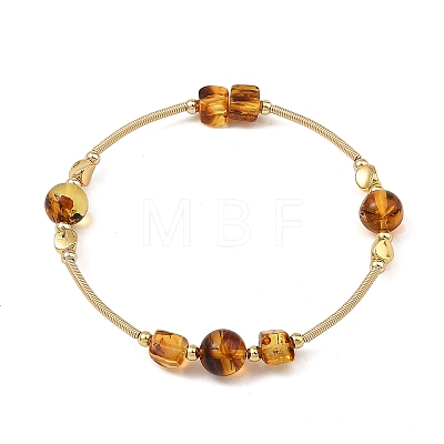 Natural Amber Round Beads Bangles BJEW-JB14500-1