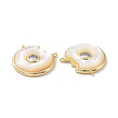 Donut Brass Clear Cubic Zirconia with Shell Connector Charms KK-G406-16G-1