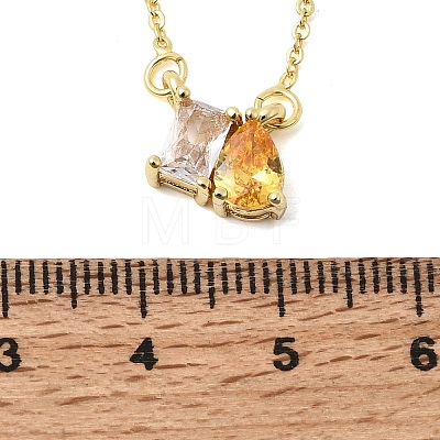 Brass Pave Cubic Zirconia Rectangle & Teardrop Pendant Cable Chain Necklaces KK-CBAB173-05G-01-1