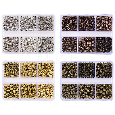 370Pcs 6 Styles Tibetan Style Alloy Spacer Beads TIBEB-YW0001-13-1