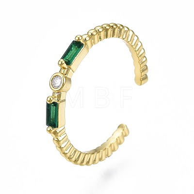 Green Cubic Zirconia Rectangle Open Cuff Ring for Women X-RJEW-N035-090-1