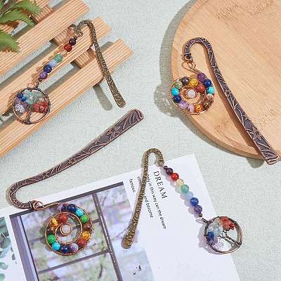 4Pcs 2 Style Gemstone Beaded Bookmarks AJEW-SZ0002-31-1