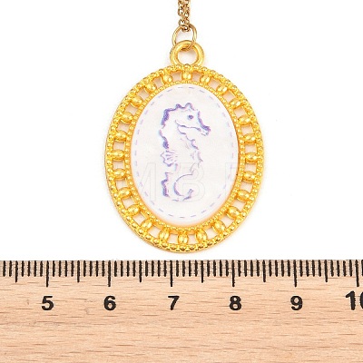 Ocean Theme Alloy Acrylic Sea Horse Pendant 201 Stainless Steel Cable Chain Necklaces for Women NJEW-F369-01A-1