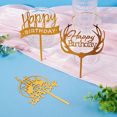 3Pcs 3 Styles Acrylic Cake Toppers FIND-TA0010-38B-1