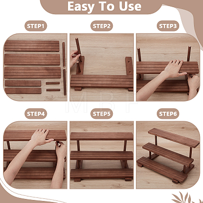 3-Tier Wood Jewelry Display Card Display Riser Stands ODIS-WH0086-104B-1