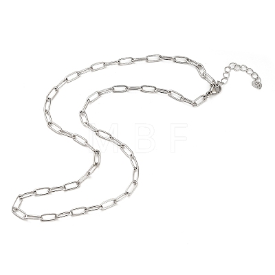 304 Stainless Steel Paperclip Chain Necklaces for Women Men NJEW-G161-01P-1