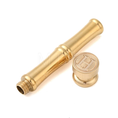 Golden Tone Brass Wax Seal Stamp Head with Bamboo Stick Shaped Handle STAM-K001-05G-H-1