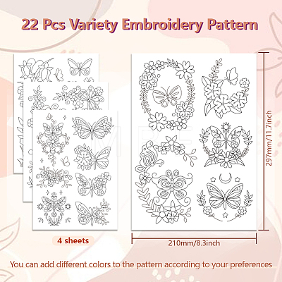 4 Sheets 11.6x8.2 Inch Stick and Stitch Embroidery Patterns DIY-WH0455-196-1