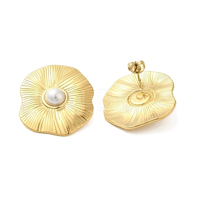 304 Stainless Steel Shell Pearl Flower Stud Earrings for Women EJEW-U020-21G-1