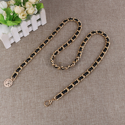 1Pc Alloy PU Leather Braided Waist Chains for Woman AJEW-CL0005-49A-1