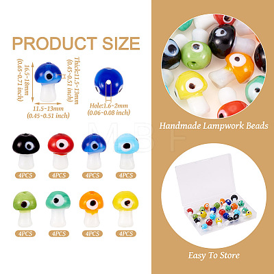 Craftdady 32Pcs 8 Colors Handmade Evil Eye Lampwork Beads LAMP-CD0001-20-1