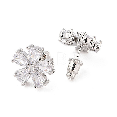 Rack Plating Brass Micro Pave Cubic Zirconia Stud Earrings EJEW-I304-07P-09-1