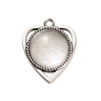 18x4mm Transparent Clear Glass Cabochons and Antique Silver Alloy Heart Pendant Cabochon Settings DIY-X0183-AS-1