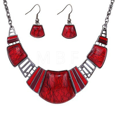 Trapezoid Alloy Resin Pendant Necklaces & Dangle Earrings Sets FS-WG8D8C4-04-1