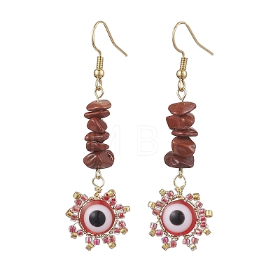 Evil Eye Natural & Synthetic Mixed Gemstone Chip & Seed Beads Dangle Earrings EJEW-MZ00166-1