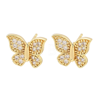 Brass Micro Pave Clear Cubic Zirconia Stud Earrings EJEW-F400-02B-G-1