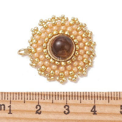 Natural Tiger Eye & Glass Beaded Pendants PALLOY-MZ01353-01-1