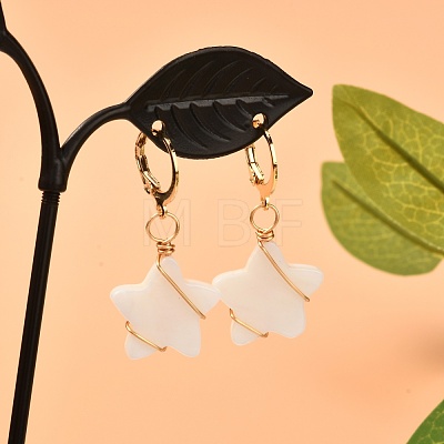 Star Natural Shell Beads Leverback Earrings for Girl Women EJEW-JE04676-1