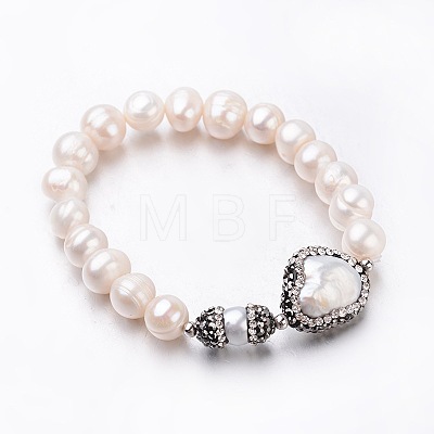 Round Pearl Stretch Bracelets BJEW-K093-M-1