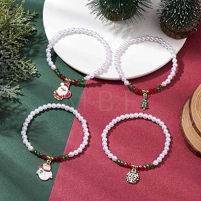 4Pcs 4 Styles Electroplate Glass & Imitated Pearl Acrylic Beaded Stretch Bracelet Sets BJEW-JB10415-1