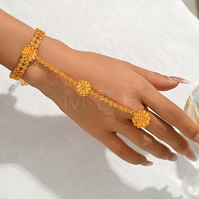 Elegant Brass Flower Link Hand Chain Ring Bracelets for Women HG2841-1