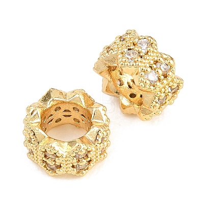 Flower Brass Clear Cubic Zirconia European Beads KK-B186-11G-1