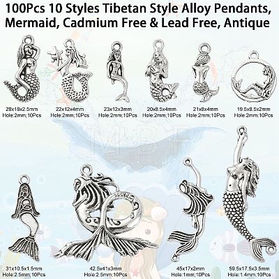 100Pcs 10 Styles Tibetan Style Alloy Pendants TIBEP-CJ0001-52-1