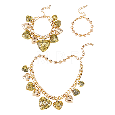 CCB Plastic Graduated Heart Pendant Aluminum Twisted Chain Necklaces & Brass Charm Bracelets & Round Beaded Bracelets Sets for Women SJEW-DC0001-02-1