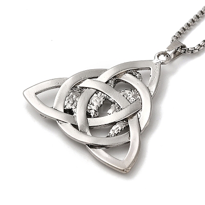 Trinity Knot with Wolf Alloy Pendant Necklace with Box Chains NJEW-D048-08AS-1