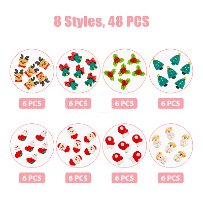 CHGCRAFT 48Pcs 8 Styles Christmas Theme Opaque Resin Cabochons CRES-CA0001-23-1