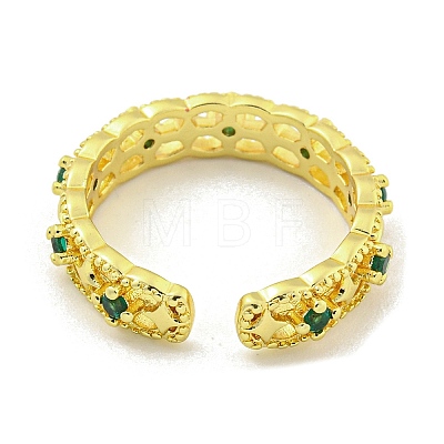 Hollow Brass Micro Pave Green Cubic Zirconia Cuff Rings RJEW-L113-007G-1