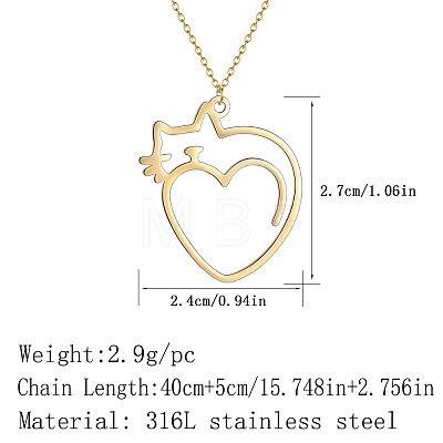 201 Stainless Steel Heart with Cat Outline Pendant Necklaces for Women FS-WG6120F-01-1
