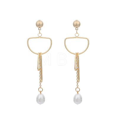 Alloy & Imitation Pearl Tassel Stud Earrings WG1A3A1-01-1