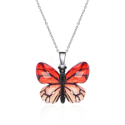 Butterfly Resin Pendant Necklaces PW-WG40B23-08-1