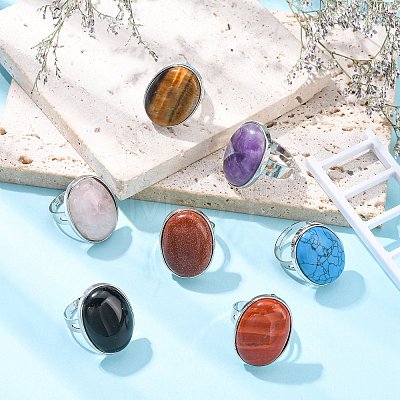 Great Valentines Gifts Natural & Synthetic Mixed Stone Rings RJEW-C094-M-1