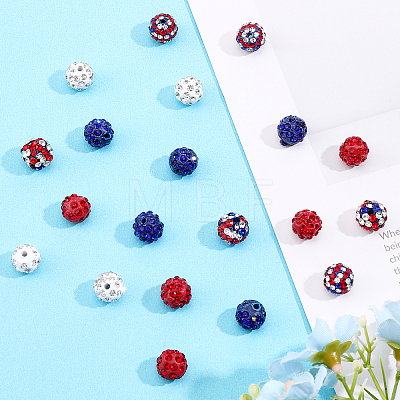 80Pcs 5 Style Independence Day Theme Polymer Clay Rhinestone Round Beads RB-FH0001-07-1