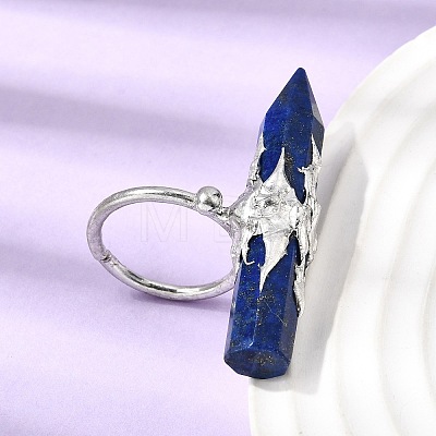 Natural Lapis Lazuli & Brass Cuff Rings for Women RJEW-G374-01P-07-1
