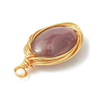 Natural Indian Agate Copper Wire Wrapped Pendants PALLOY-JF02500-02-1