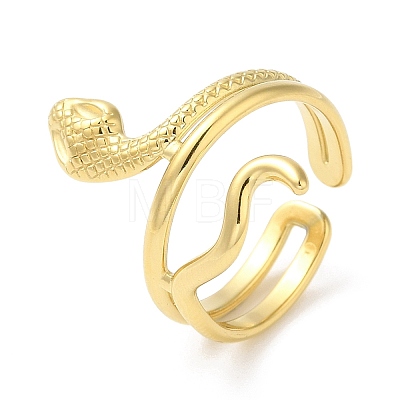 304 Stainless Steel Snake Open Cuff Ring for Women RJEW-I098-01G-1