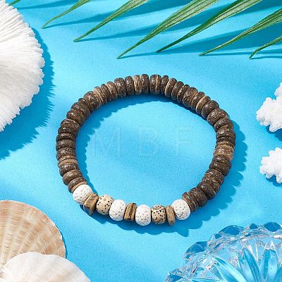 Natural Lava Rock & Wood Beads Bracelets BJEW-JB10976-1